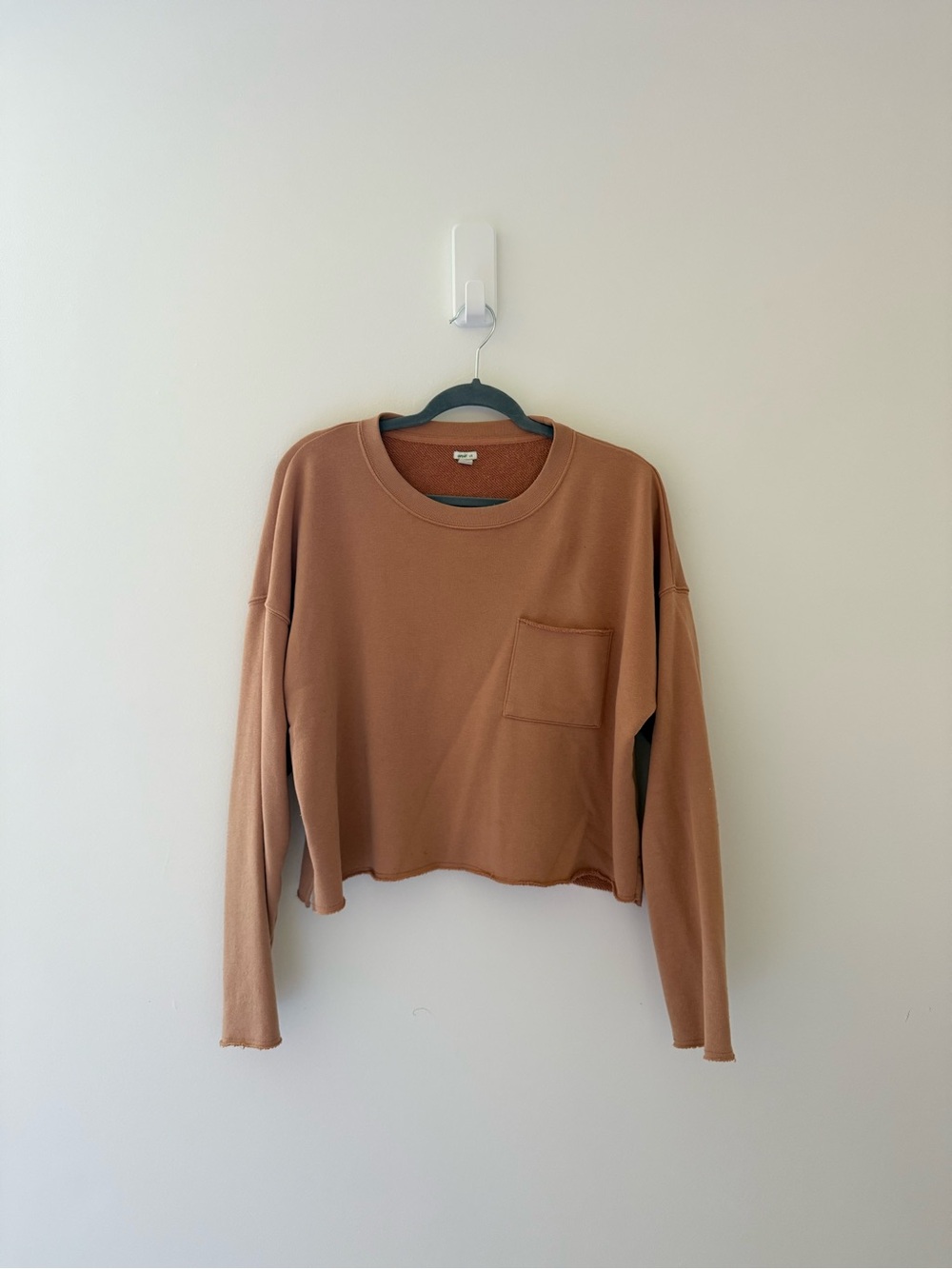 aerie Cropped Long-Sleeve Pocket Sweatshirt - Tan Brown